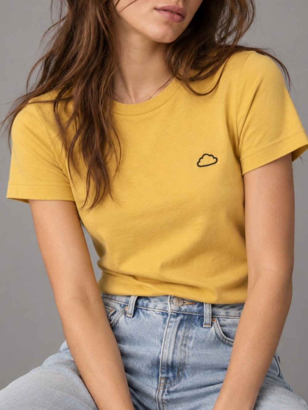 Frame Citrine Yellow Cloud Graphic Short Sleeve Tee Womens Size XXS
